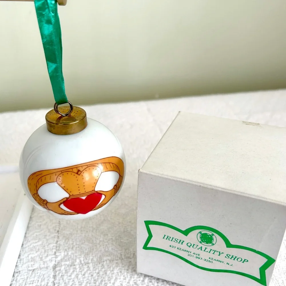 Vintage Irish Claddagh Ceramic Ornament w/ Original Box